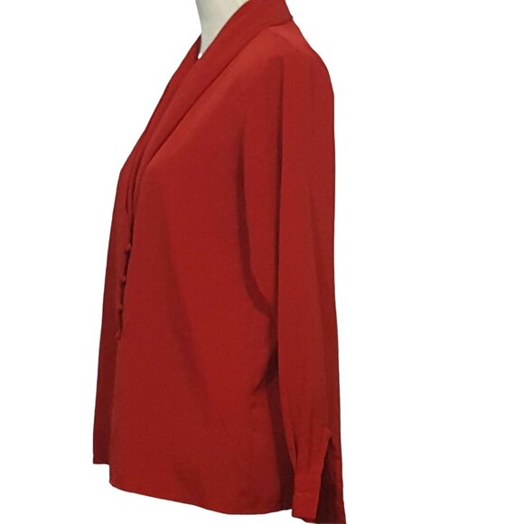 Vintage Sassoon Blouse Size 8 Red Long Sleeve  V-neck Covered Buttons  Paris N.Y - Picture 4 of 7
